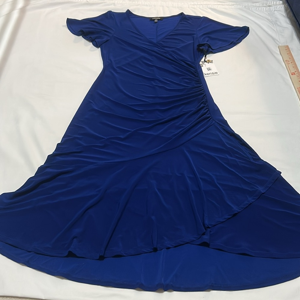 Kensie Women's Blue Faux Wrap Midi Dress size M NWT - Picture 6 of 15